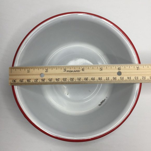 Vintage Set of 3 White Enamelware Bowls Red Kitchen Home Decor Decoration - Picture 12 of 16